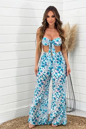 Cropped Estampado Conjunto De Cropped Com CalÃ§a Pantalona Cropped