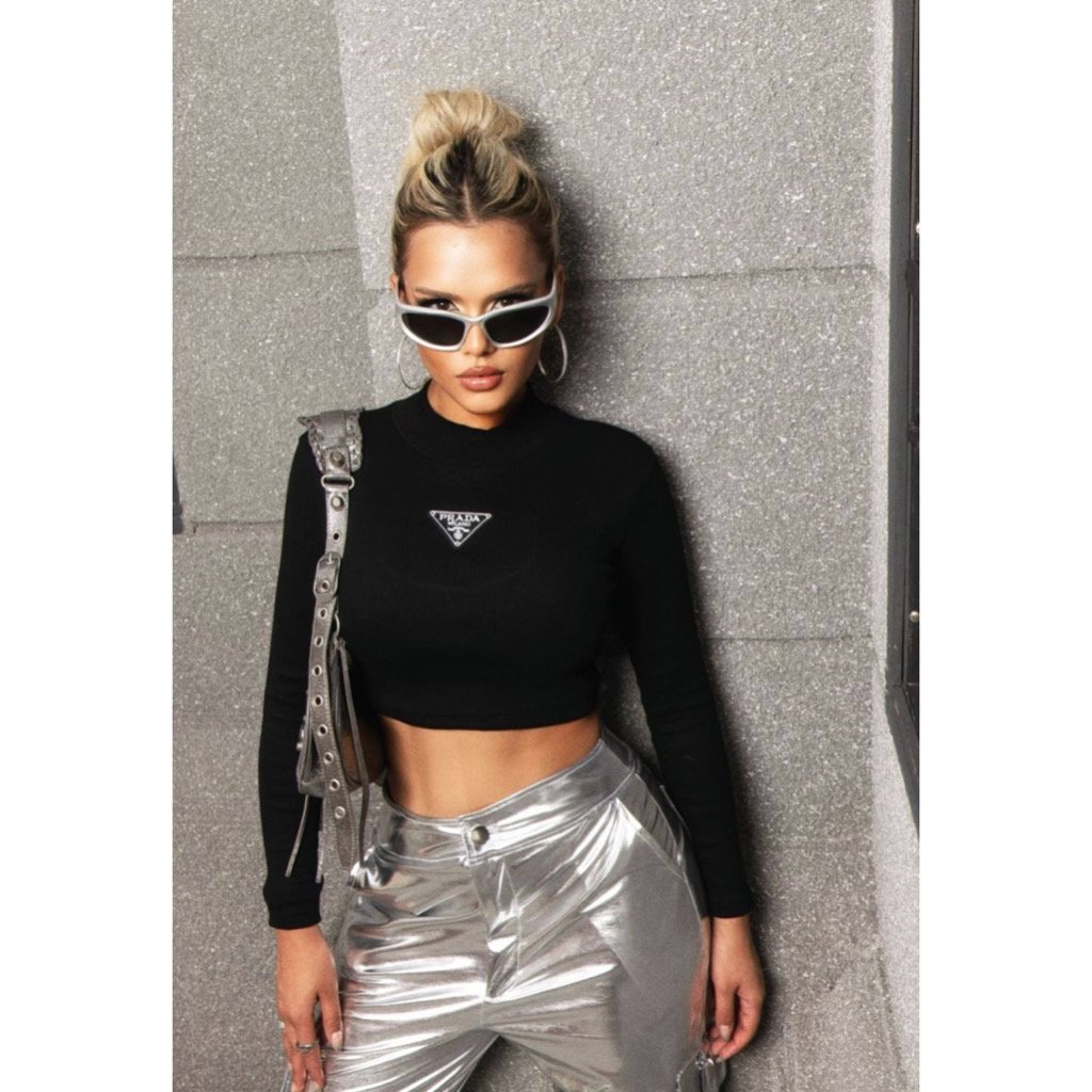 Cropped Canelado Inspiração Prada Manga Longa